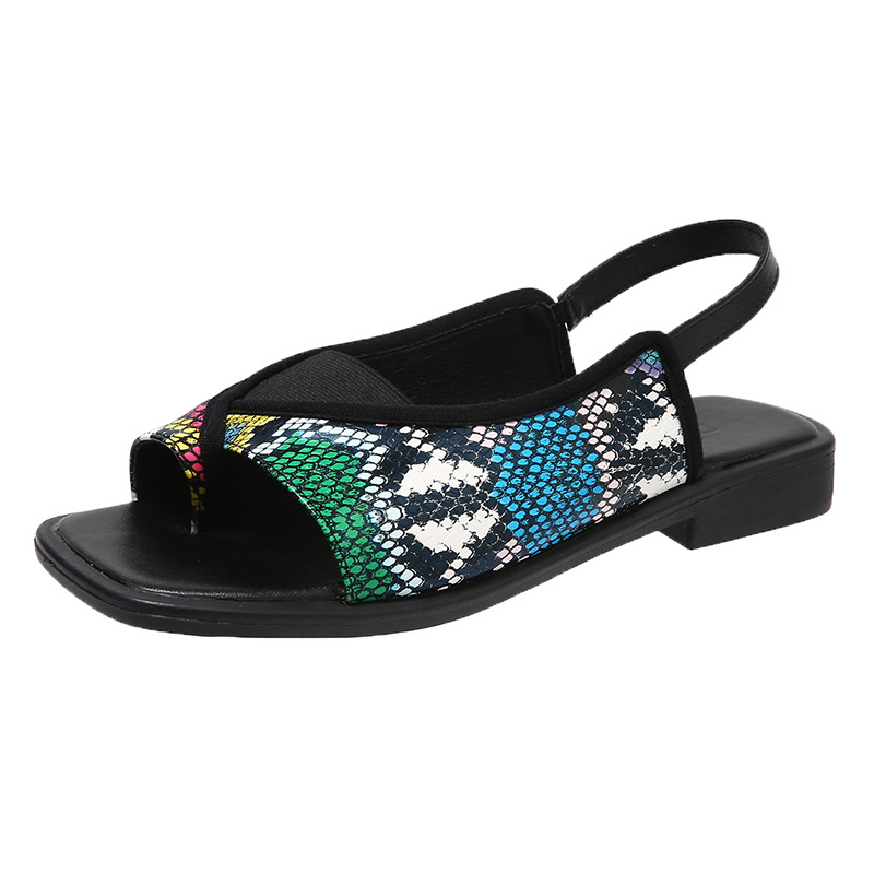 Image of Women's Orange Black Color Block Thong Slingback Flat Sandals, Toe Design, Low Block Heel Casual Summer Daily Outdoor Walking Comfortable Lightweight Everyday Footwear For Ladies, Women Shoes