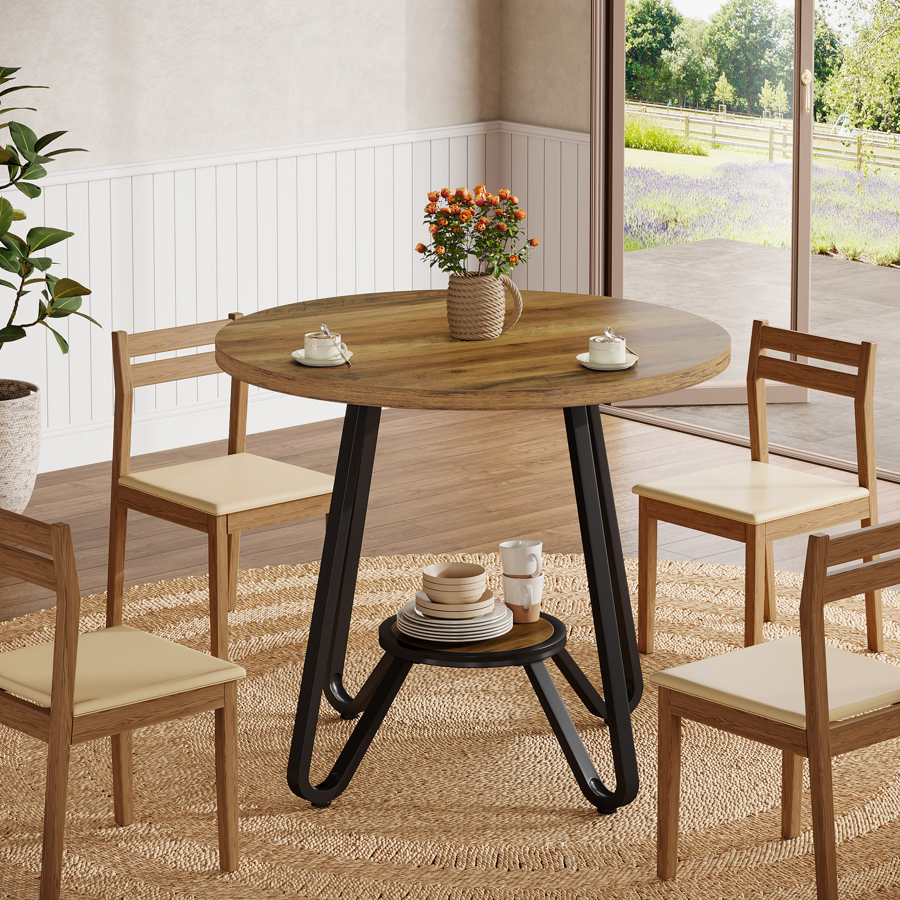 Wooden Dining | 80x80cm Compact Square Table With Metal Legs, Modern Space- Table For Kitchen Dining Room Small Apartments, Industrial Style By Fnova