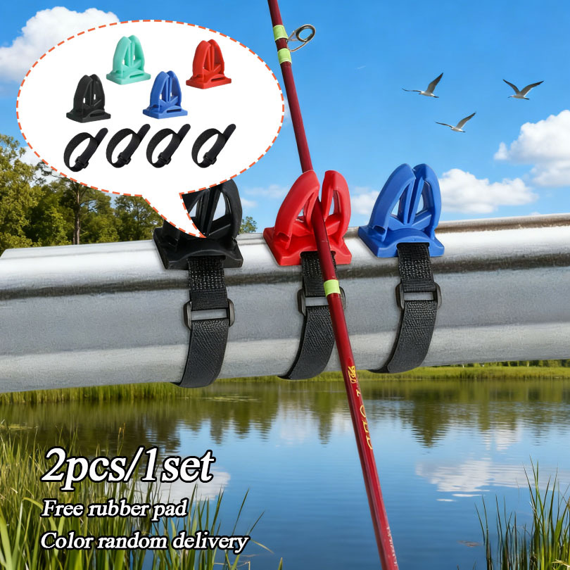Image of 2pcs Set (1pc Bracket And 1pc Strap) Fishing Rod Holder, With Adjustable Strap, Abs Material, Portable Design, Suitable For Quick Installation On And Boats, Random Color