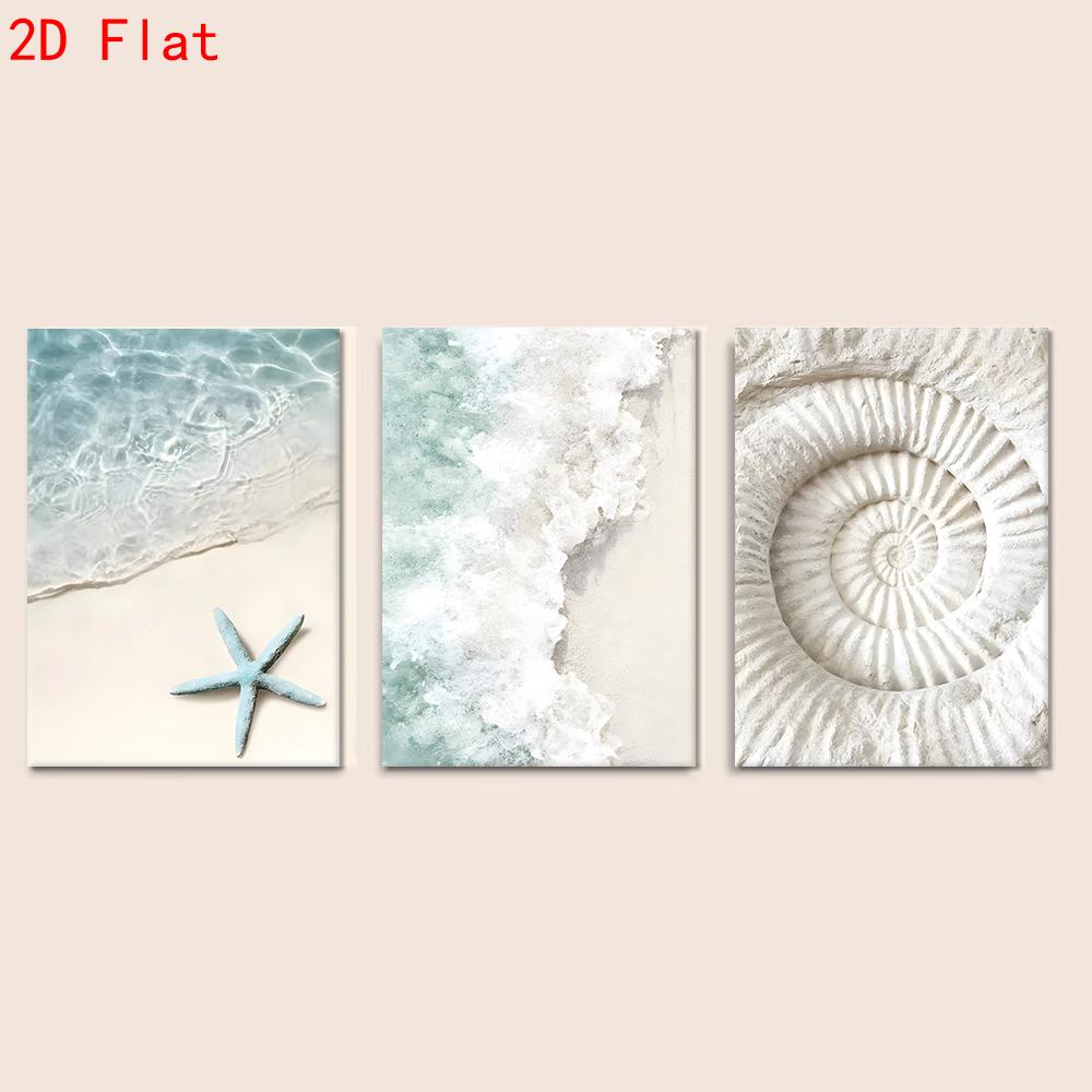 TEMU Ensemble de trois tableaux muraux sur toile de style nordique, décoration sur le thème du avec de océaniques, de mer et coquillages, peintures