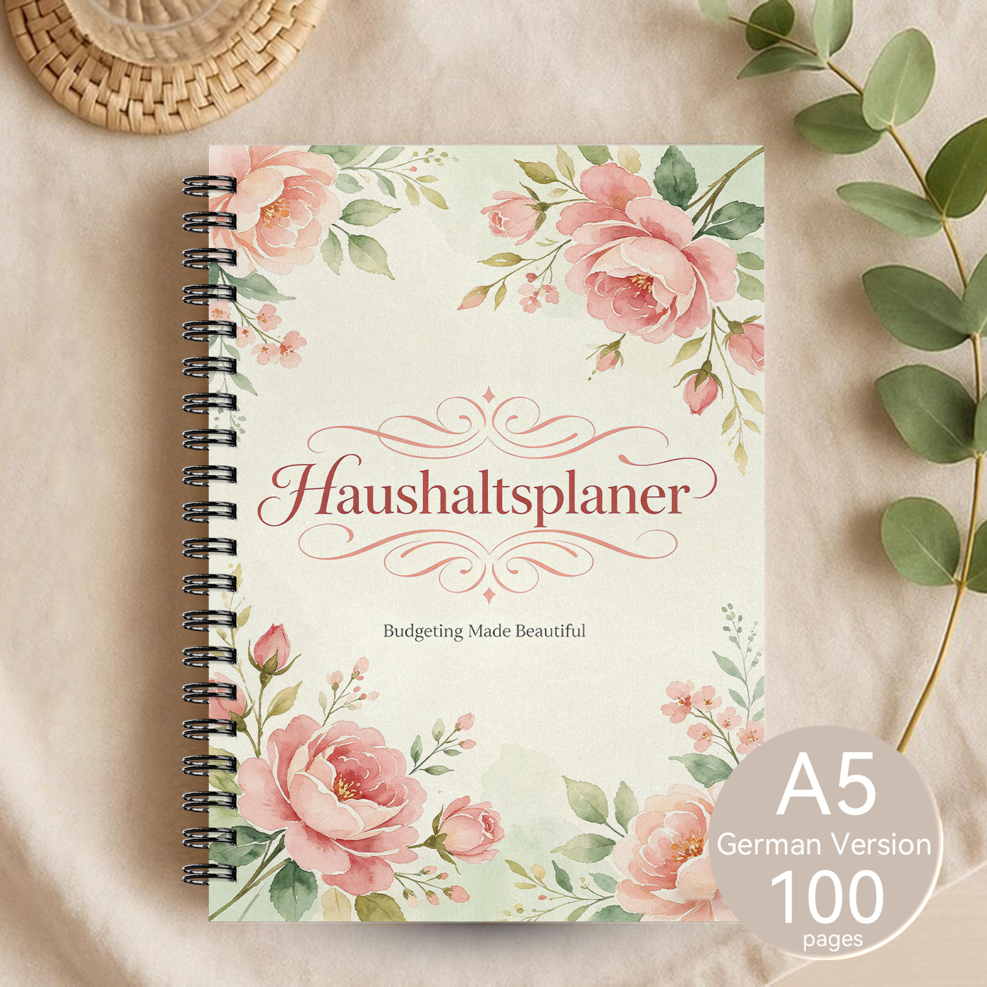 TEMU 2026 Spring German Budget Planner A5 5.5×8.3inch, 100 Pages Spiral Bound, Integrated Annual Financial , Monthly Income/expense Table, Savings