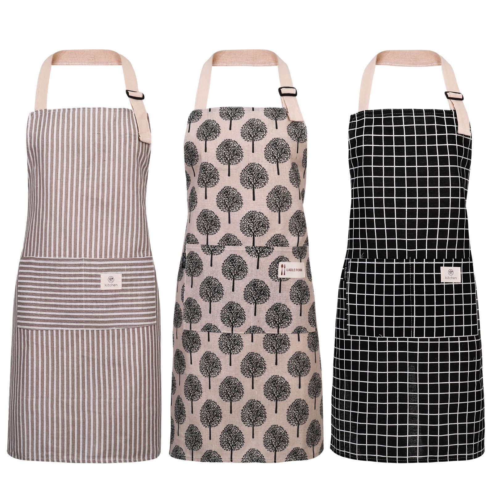 TEMU 3 Pack Kitchen Cooking Aprons, Cotton Polyester Apron With 2 Pockets, Cooking Apron For Women Men, Long Ties Adjustable Bib Neck Strap Soft Chef Apron For Bbq Cooking Drawing Crafting
