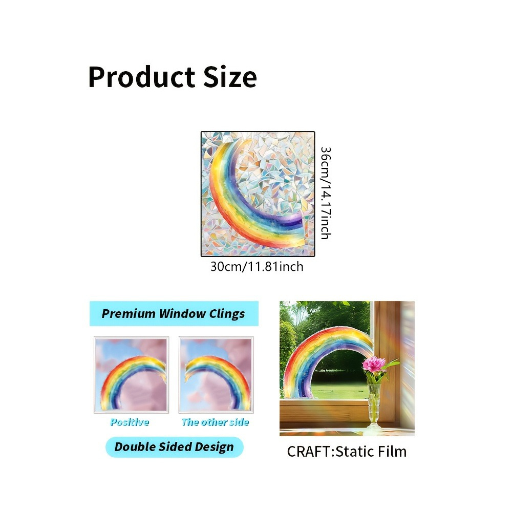 Image of 1pc Rainbow -trapping Film, Pvc Removable Easy-tear , Watercolor Rainbow And Light And Shadow Details Double-sided , Bedroom Bay Window, Kitchen Sliding Door, Balcony Window