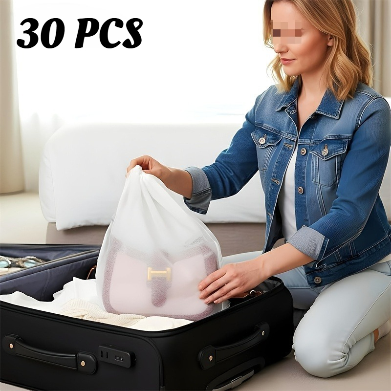 TEMU 30pcs Set Of Non-woven Breathable Drawstring Bags, Suitable For Handbags, Clothing, Shoes, And Underwear Storage Covers. For Travel, Luggage,
