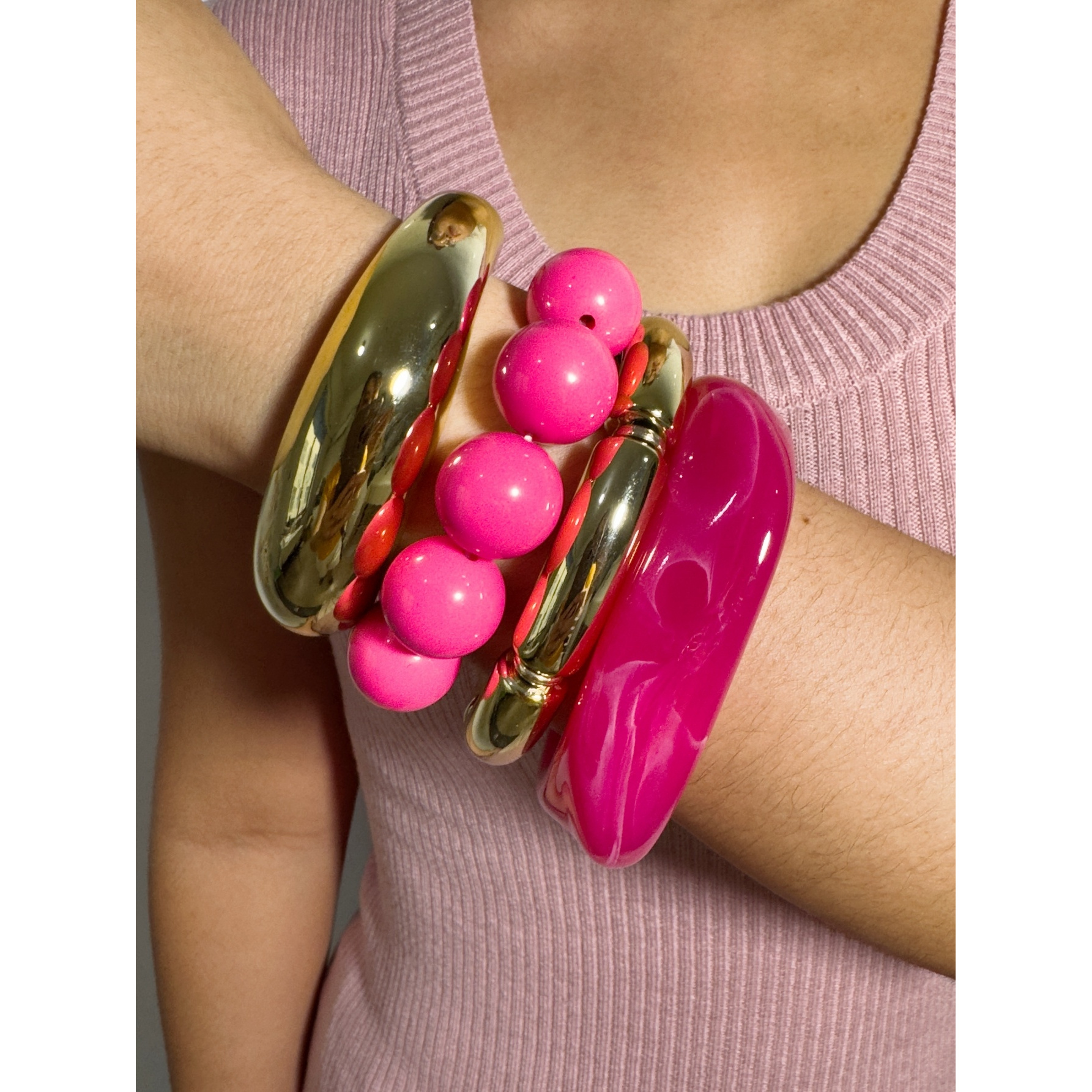 TEMU 4pcs Bohemian Rose Pink 4pcs Set, Stacked Bracelet, Shiny Resin Wide Bracelet, Round Bead Bracelet Suitable For Women' Parties, Perfect Gift For