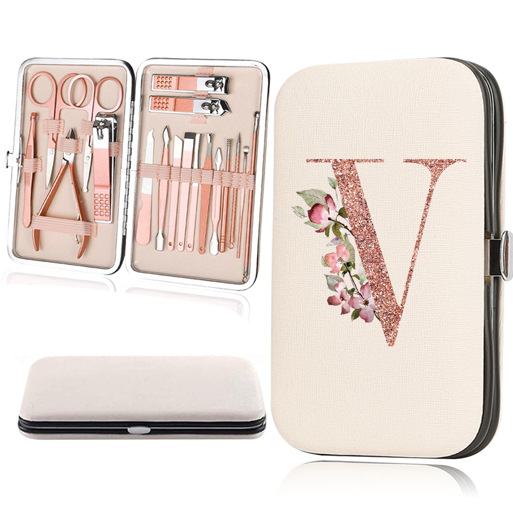 18pcs Rose Golden Nail Studio Set with Portable Storage Box