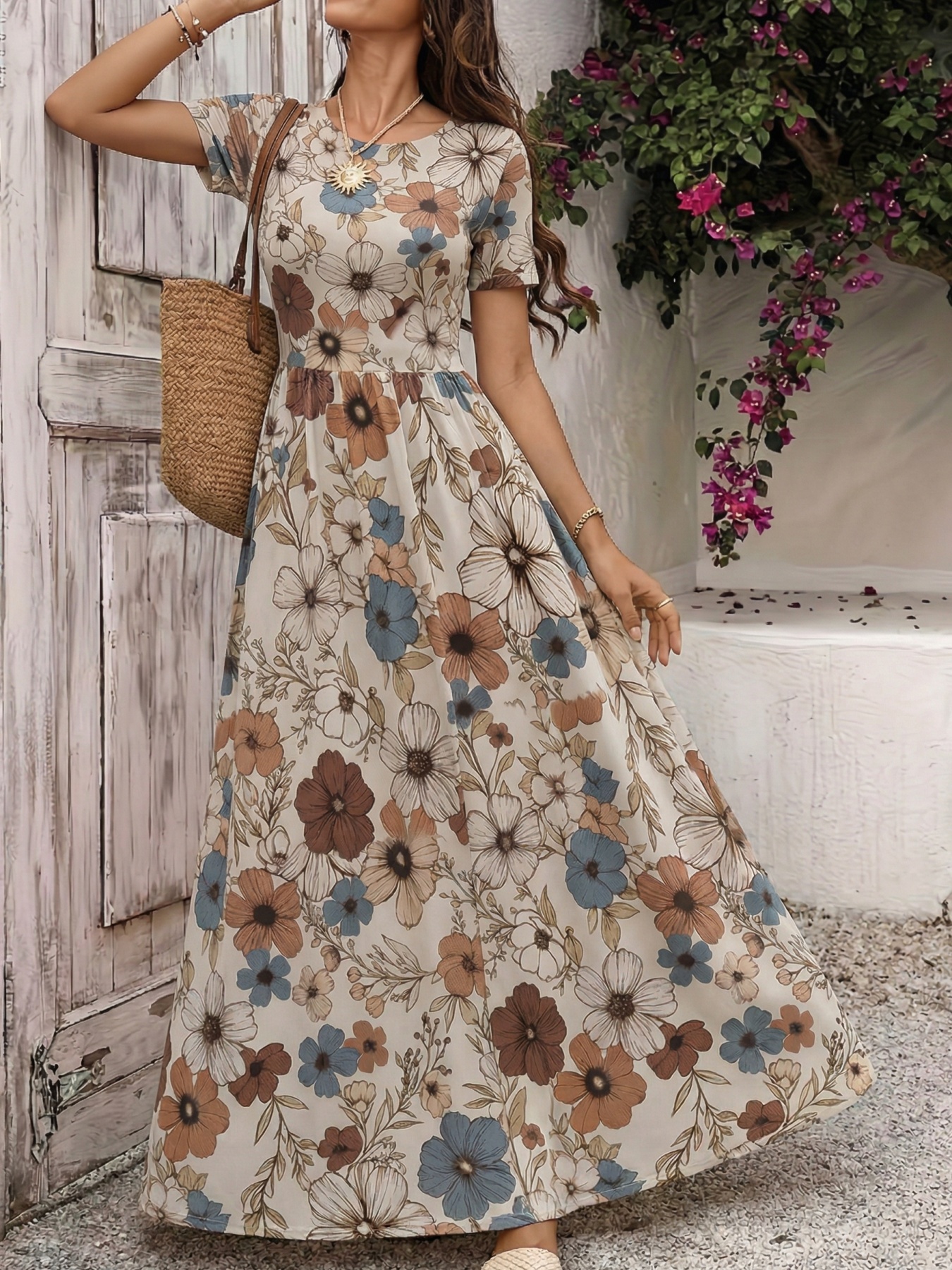 floral maxi dress with sleeves sold on Temu United States