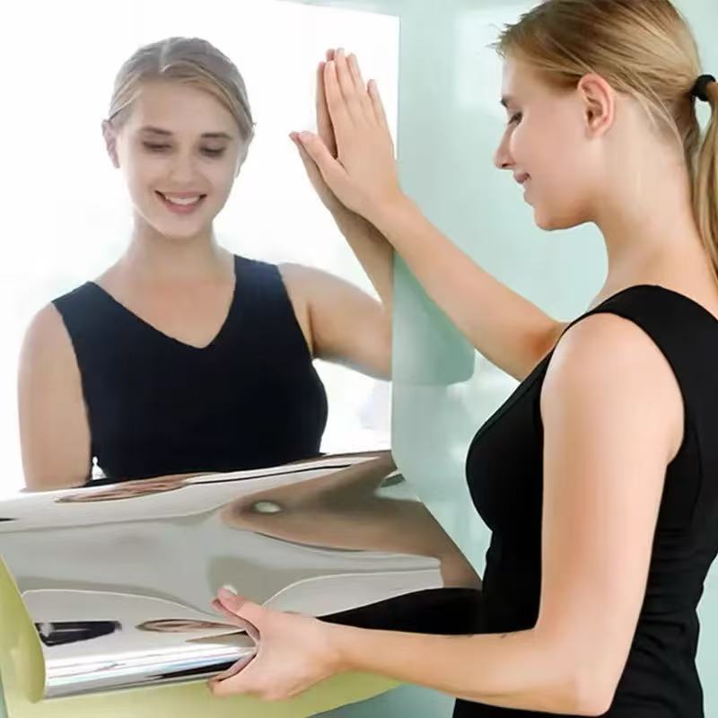 1 Roll Sticker (Non-Glass) Full-Length Mirror Effect Film Single Unit Multi-Common Sizes Optional Self-Adhesive Backing No Professional Installation Required Safe And Not Easy to Break Can Be Easily Applied to Flat Walls Or Glass Windows Suitable Fo