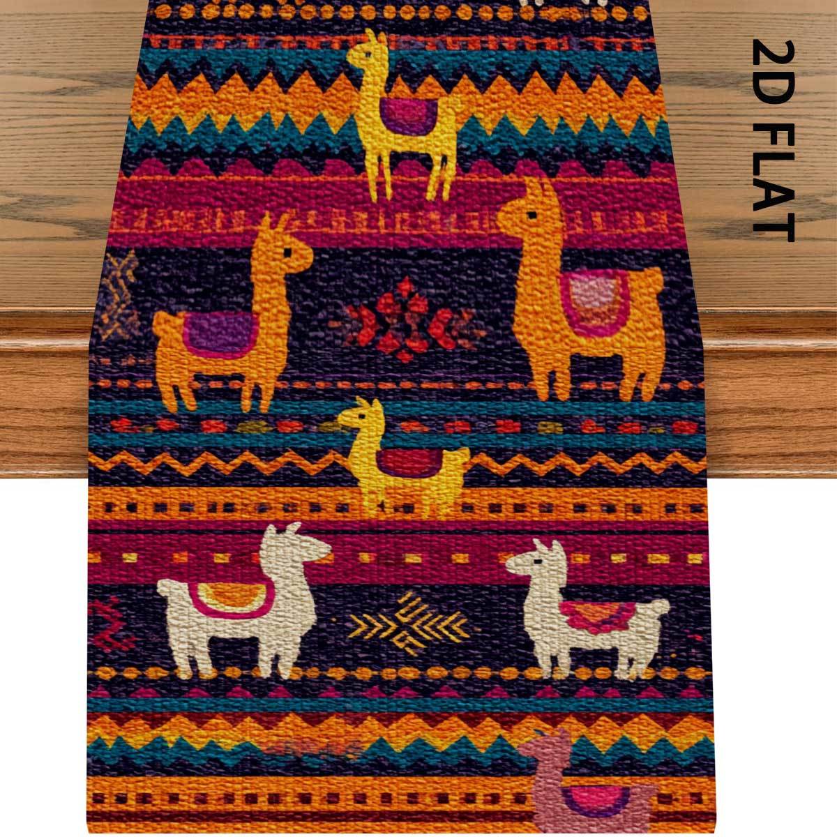 TEMU 1 runner da tavolo 2D piatto e con stampa in alpaca, stile boh矇mien, illumina tavoli da o da caff癡, realizzato in poliestere, per l'arredamento