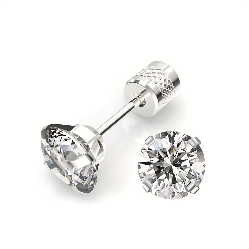 TEMU 2pcs Stainless Steel Stud Earrings | 4mm White, , Screw Closure, 14k Gold Plated, Suitable For Daily And Party Wear, Ideal For 's Day, Gift