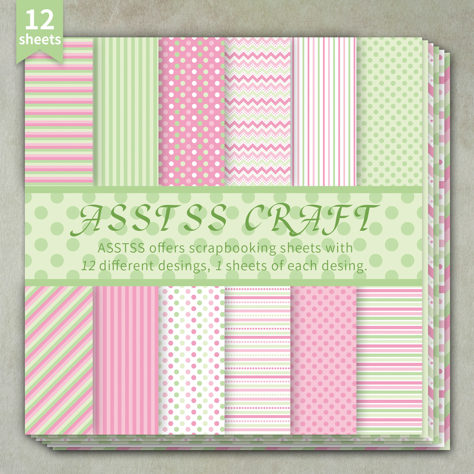 TEMU 12-sheet Asstss Heavyweight Scrapbooking Paper Pad Suitable For Journaling, Collage Art & Crafts - Strawberry With Dots, Stripes, Chevrons,