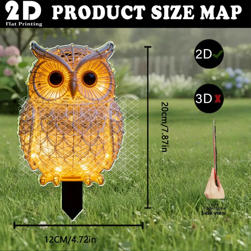 E-shop 2D-Flach, [2D-Flach] 2D-Flach-Design . leuchtender Effekt Eule Gartendeko-Erdbefestiger, Außenhof-Garten-Rasen-Dekorationsornament, -Garten-