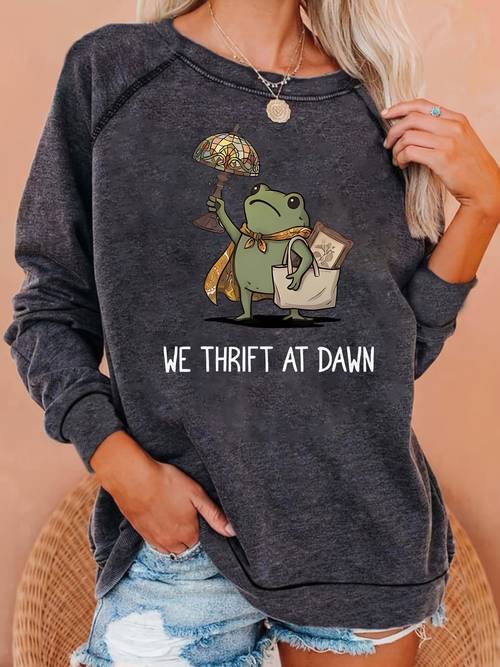 womens fall winter raglan long sleeve crewneck sweatshirt we thrift cartoon frog with vintage lamp graphic print pullover lover casual sweatshirt loose trendy tops for daily street vacation and casual outdoor outfits