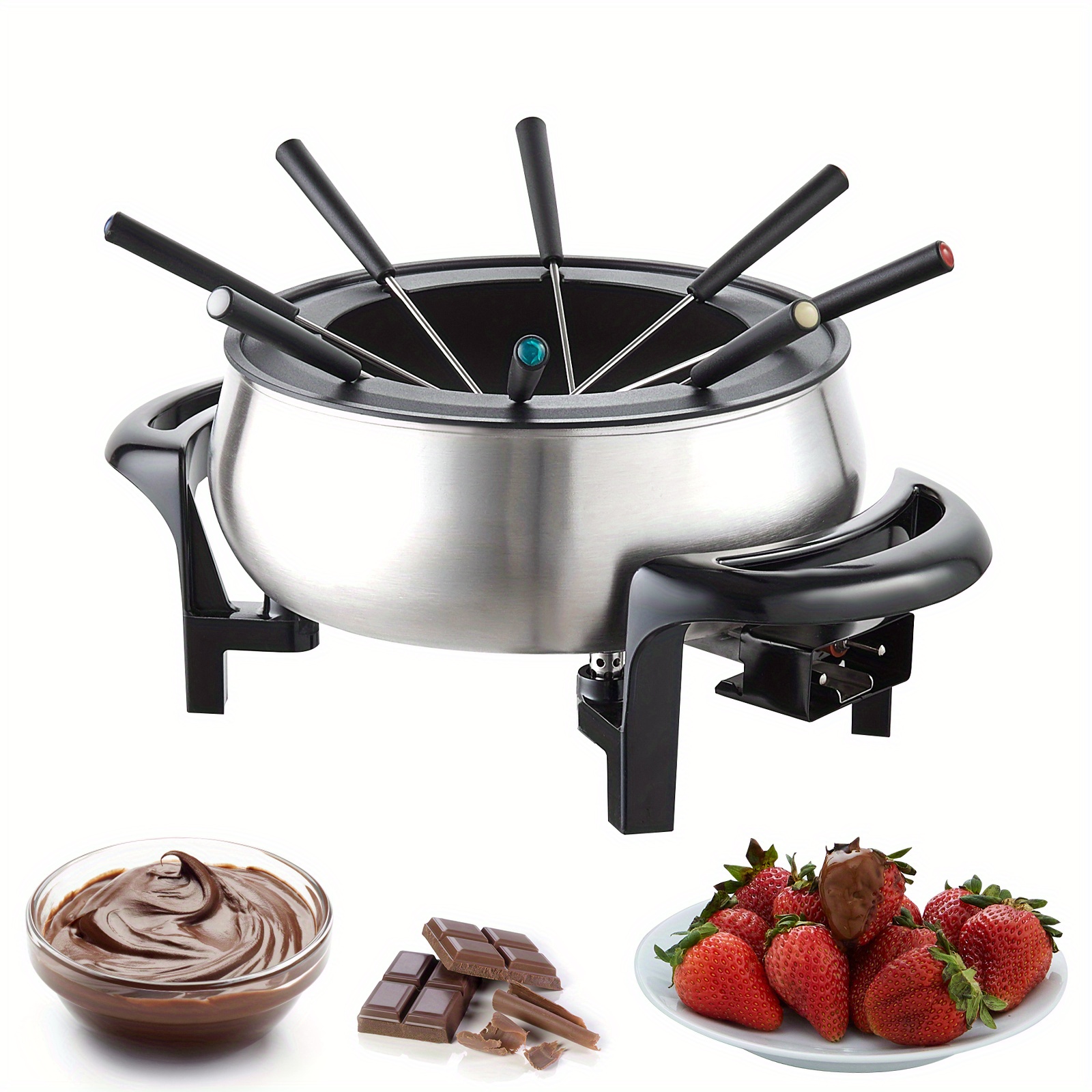 TEMU Happybuy 3 - Quart Fondue Set - Stainless Steel, 8 Forks, For Meals & Desserts