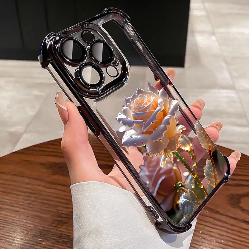 TEMU Phone Case - Colorful Roses Flower Electroplated Transparent Phone Case, Suitable For Iphone 18 Pro Max 17 16 Pro Max 17 Air 15 14 Plus 11 12 13