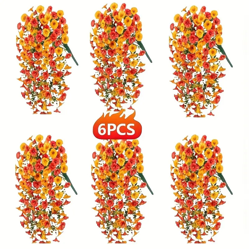 TEMU 6bundles Artificial Hanging Flowers, Outdoor Decorations, Outdoor Artificial Flowers, Artificial Flowers With Eucalyptus Leaves, No Maintenance-