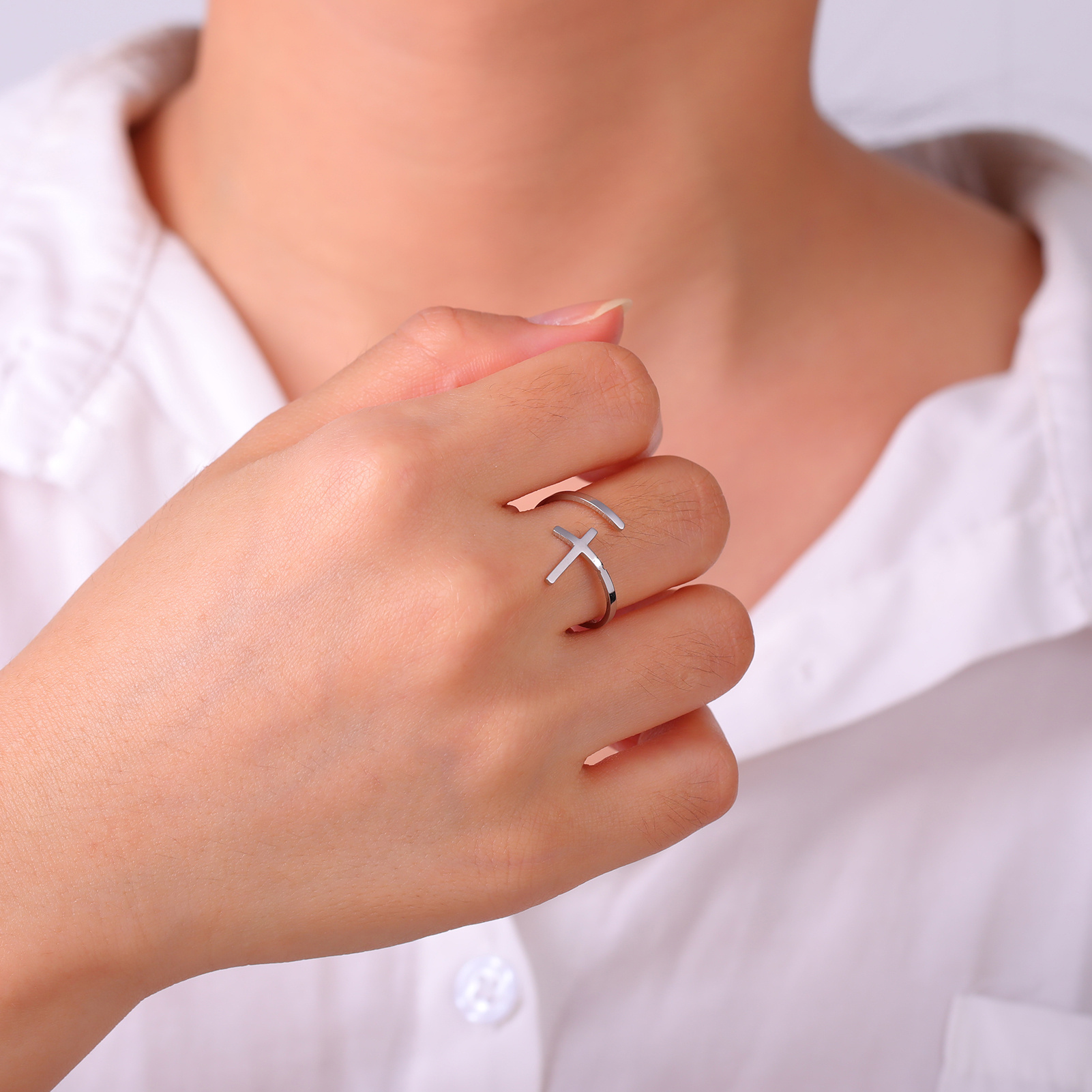Stainless Steel Cross Ring Punk Signet Band