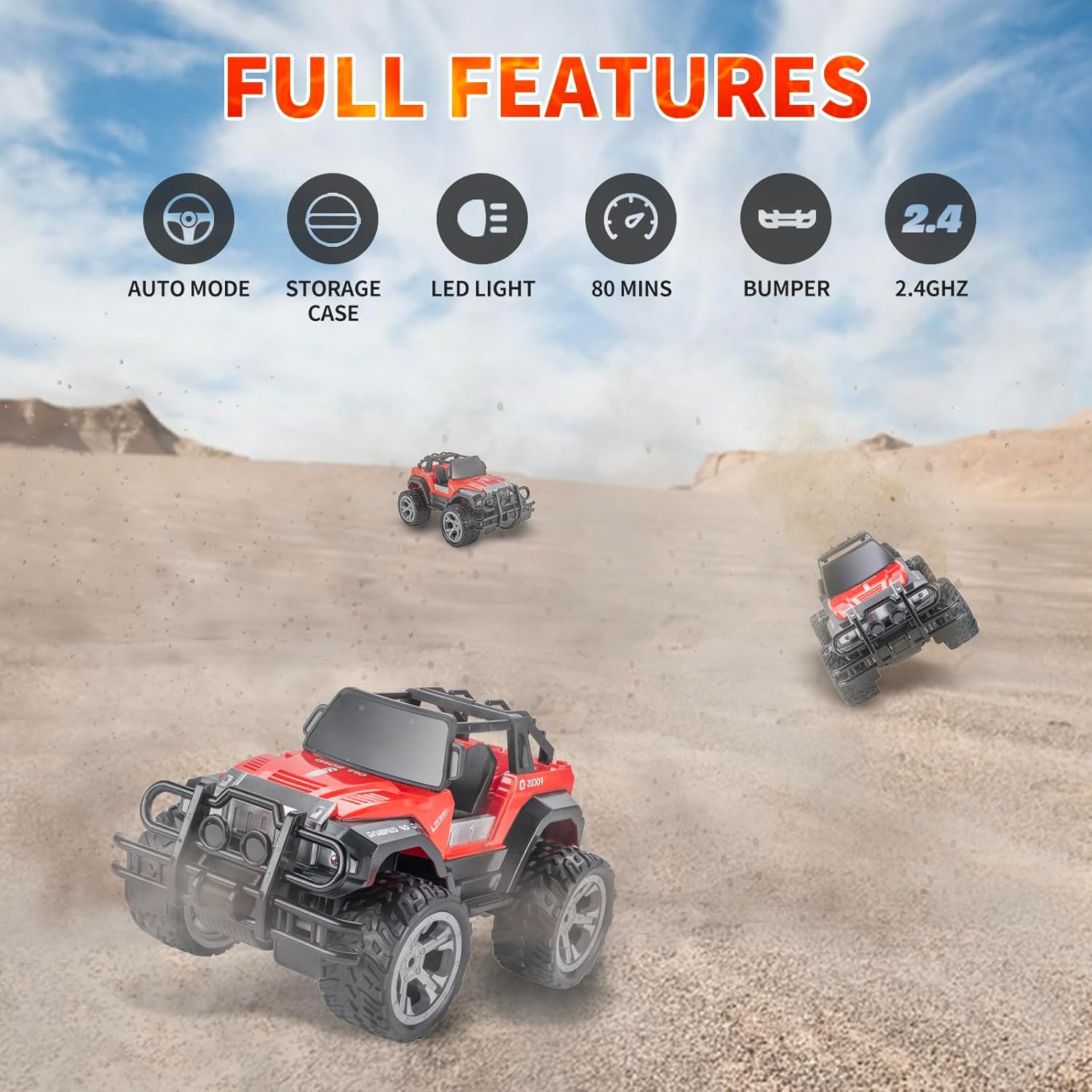 Remote Control Car For Kids-1:16Remote Control Truck With Headlight And Storage Case-80mins Playtime RC Truck For All Terrain-Red Remote Control Car Toy For Boys Girls Kids