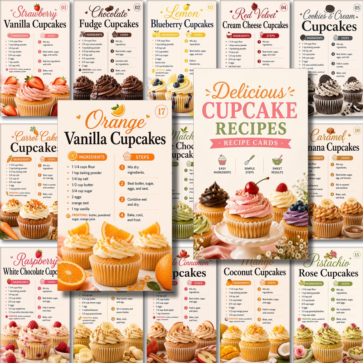 TEMU 21 Cupcake Recipe Cards, -by-step Baking Guides With Frosting Ideas, For Home Bakers, Beginners And Dessert Lovers, Perfect For Kitchens, Baking