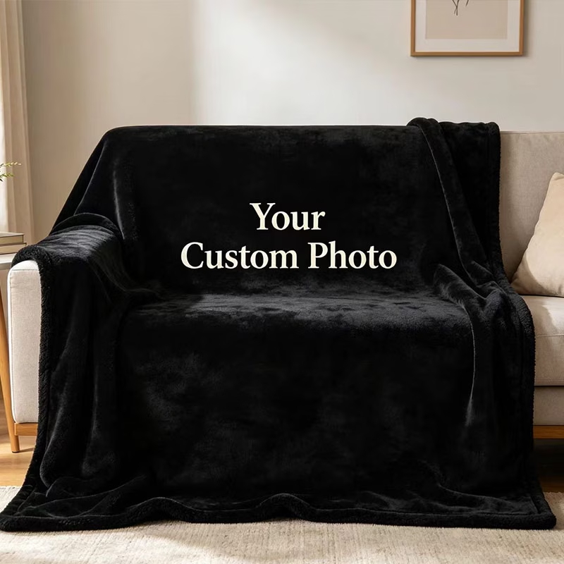 TEMU 1 Personalized Photo And Text Custom Blanket - Use Your Own Photos And Text, Soft Flannel Fabric, A Versatile Gift For , Suitable For Family,