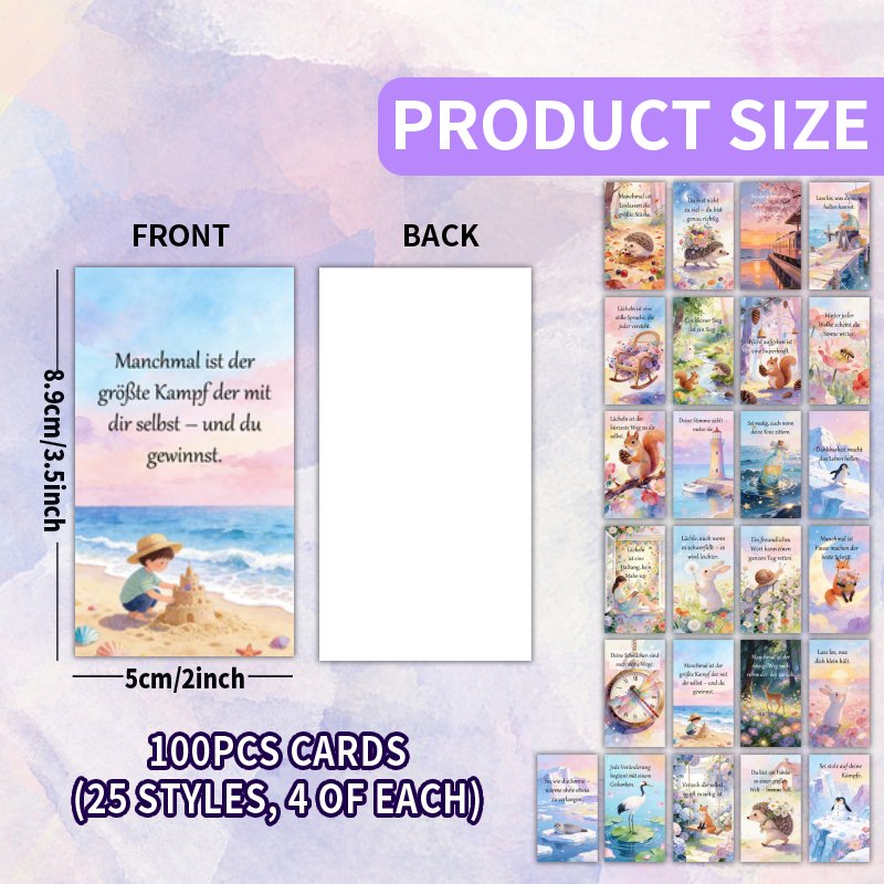 Image of 100pcs Card Set - German Watercolor Cute Animal And Scenery - Inspirational Affirmation Cards, 25 , Suitable For Mindfulness, Self-care And Daily Positivity