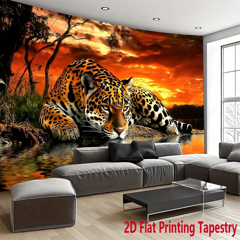 TEMU 2d Flat, 2d Flat Printing Tapestry, 1pc Banner Festive Party Decor Background Cloth, For Sunset Tapestry, Wildlife Animal Theme Pattern Print