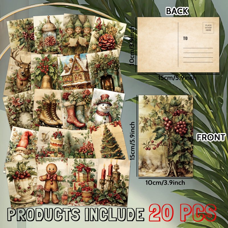 TEMU 20pcs Vintage-style Christmas Postcards: Set Of 20 Featuring Festive Scenes Like Christmas Trees, Gnomes, And More – Collectible Home Decor,
