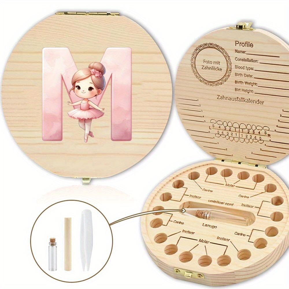 Image of Wooden Durable Tooth Storage Box Dustproof Used To Record Fallen Teeth Essential For Preserving Teeth Suitable Gifts For Boys And Girls Dental Souvenirs Initial Name Pattern