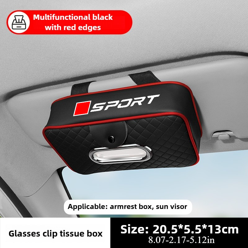 TEMU 1pc Thickened Firm Faux Leather Multi-functional Car Visor Tissue Box With Glasses Clip (includes 1pc Tissue), Car Sun Visor Tissue Holder, Car