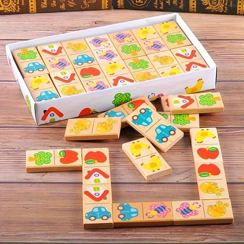 Image of Wooden Fruit Domino Toy, Children's Stacking And Toppling Game, Cognitive Educational Toy, Parent-child Interactive Tabletop Game, Suitable For Boys And Girls