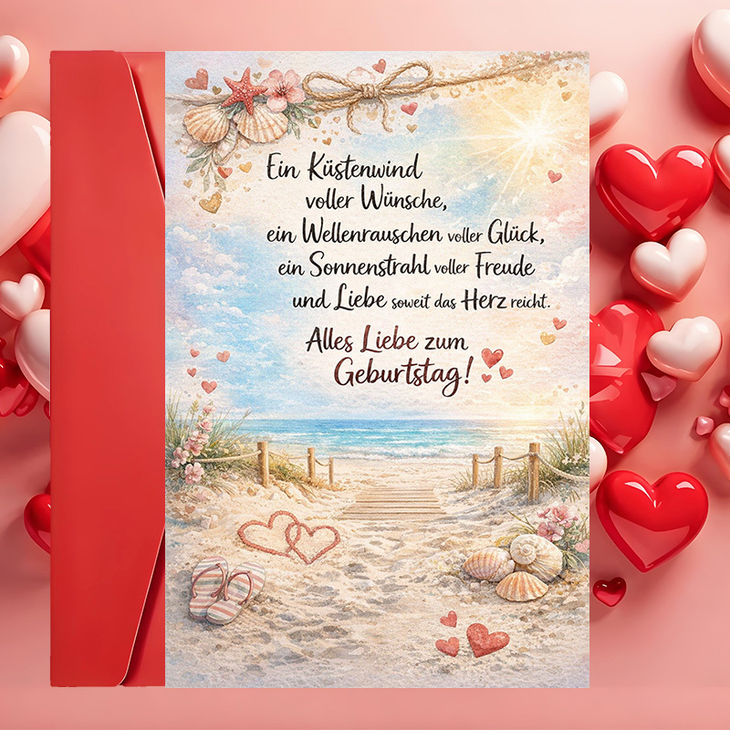 E-shop 2 Stück (ein Umschlag eine Grußkarte) Strandmotiv Geburtstagskarte mit herzlichen Wünschen – für Freunde, Familie Liebste, um besondere oder