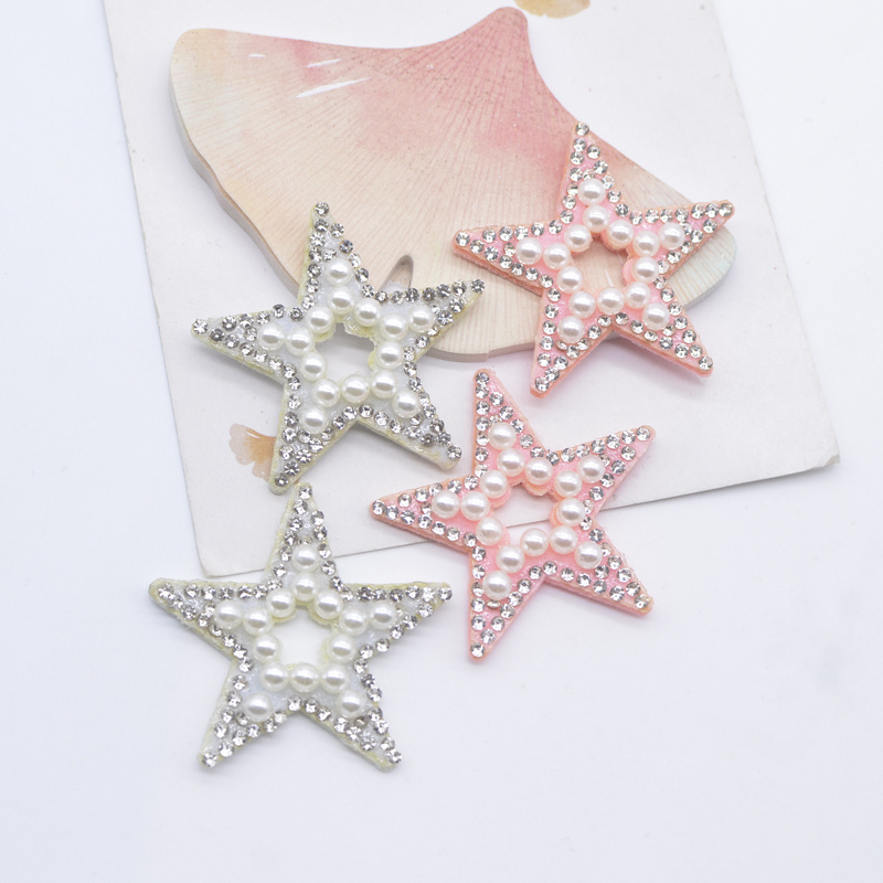 10pcs 4cm/1.57inch Star Rhinestone Pearl Applique For Diy Clothes Hat Sewing Patches Headwear Hair Clips Bow Decor Accessories