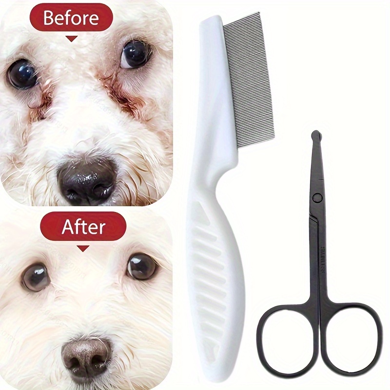 TEMU Ciseaux anti-taches de pour animaux et peigne pour , matériau PP blanc, à dents fines, élimination efficace des taches de , ensemble de soins