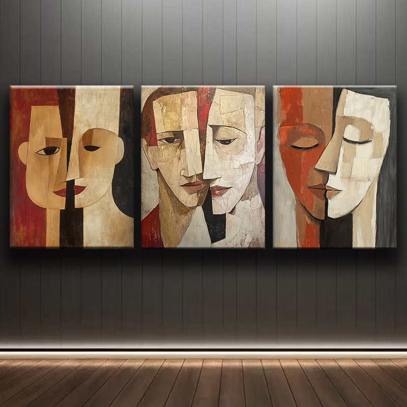 

3pcs Set Of Cubist Art, , 30x40cm Each, Luxurious Hangings For , , , Decor