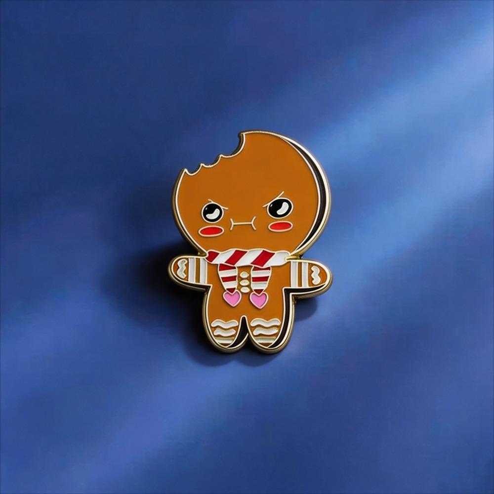 TEMU Bitten Gingerbread For Man Lapel Pin Badge - Enamel Irregular-shaped Suitable For Jackets, Backpacks, Hats | Cute With Striped Scarf Accessory