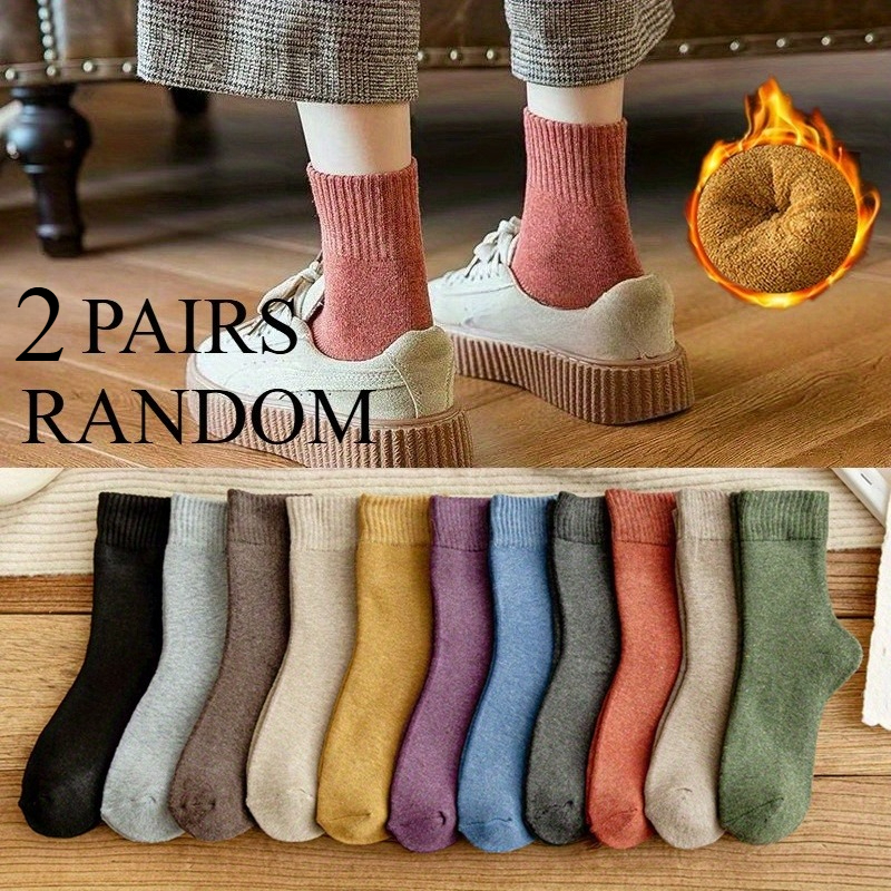TEMU Random Colors Autumn Winter Fleece Thickened Men Women Warm Towel Socks Mid-calf Sports Casual Socks