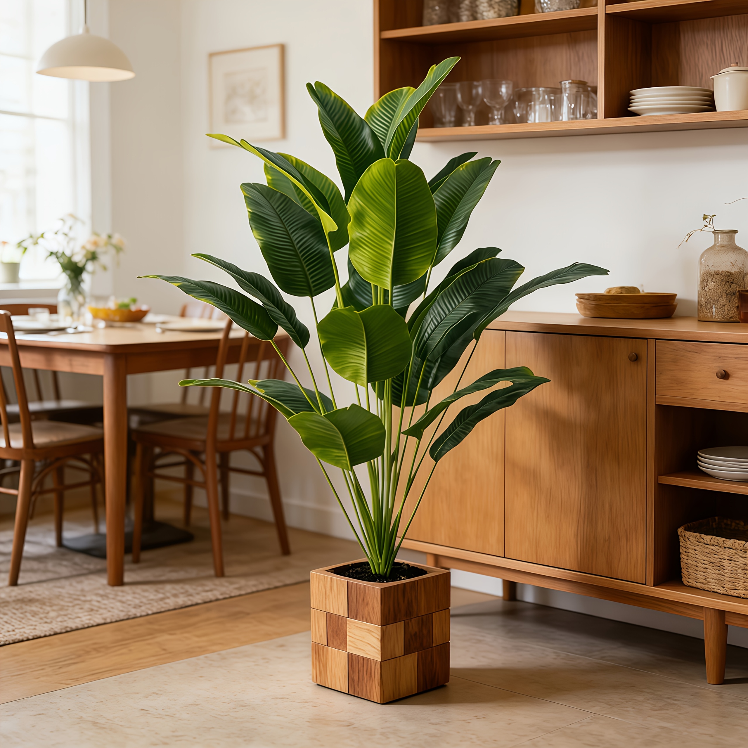 1 Extra-Large Outdoor Artificial Green Plant - Loose Palm Tree for Wedding Garden Modern Decor, Maintenance-Free Four-Season Evergreen Wealth Tree Artificial Plant | Pothos Evergreen Potted Plant, Large Leaf Decorative Tree for Home and Office