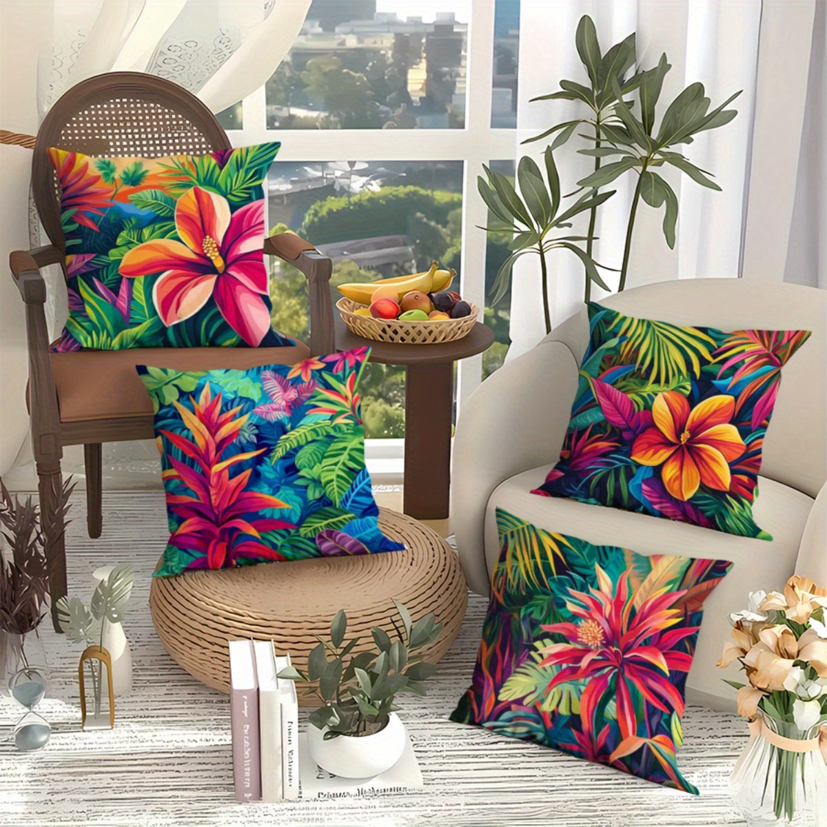 pack vibrant tropical floral outdoor throw pillows high Temu