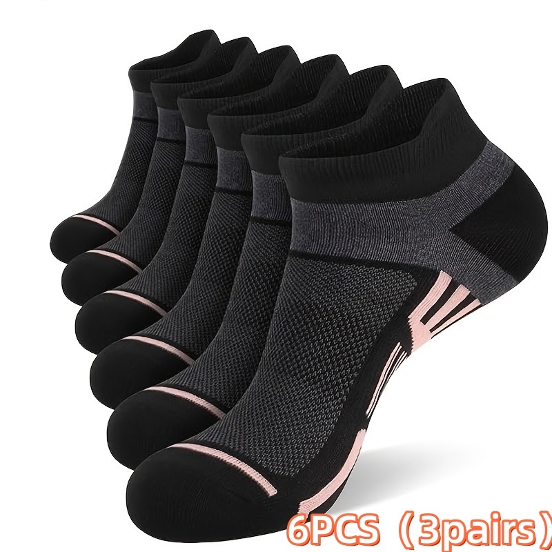 TEMU 6pcs/3 Pairs Women's Moisture-wicking And Sweat-absorbing Sports Socks, Elastic Ribbed Top, Arch Support, Breathable Design, Suitable For Yoga,