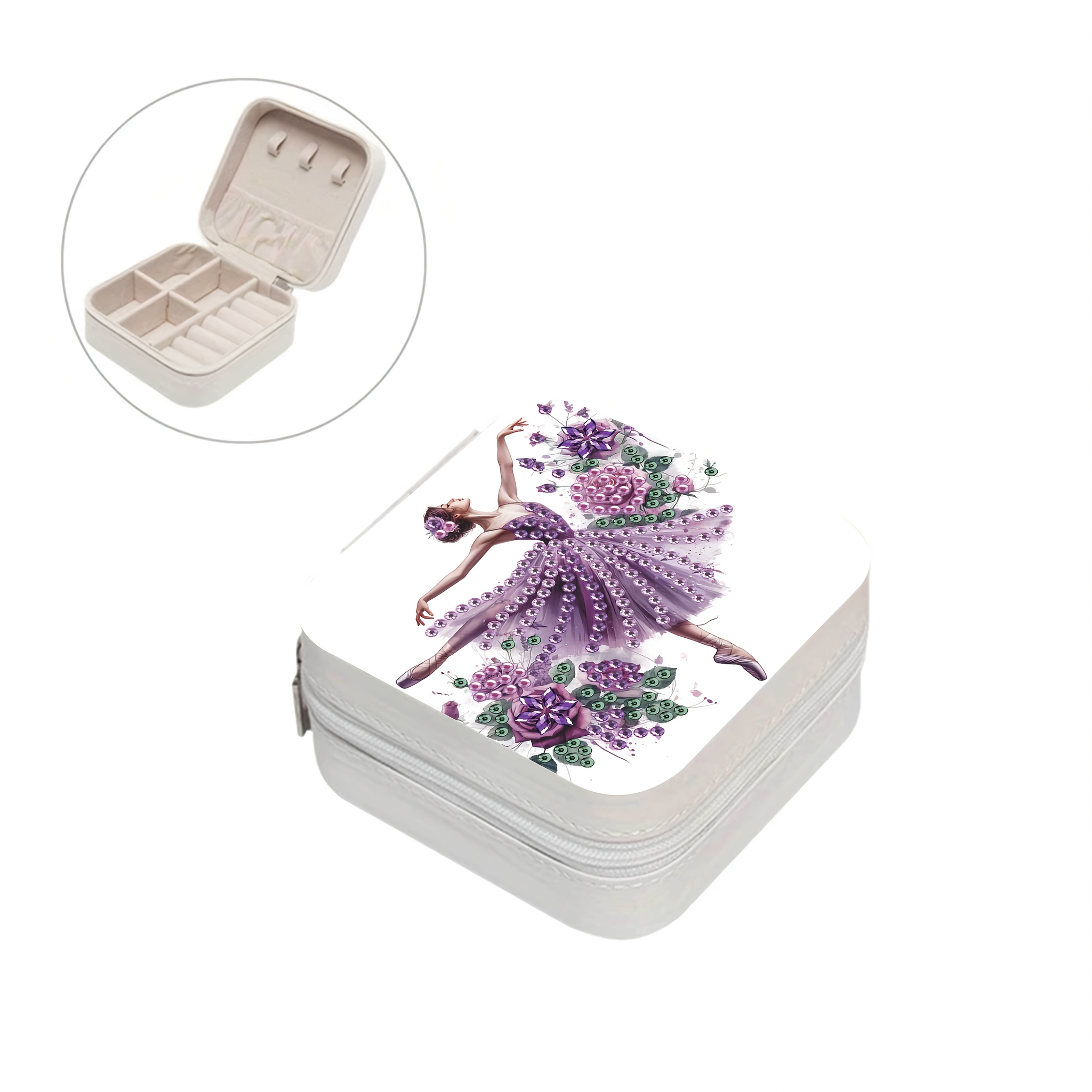 TEMU 1pc Set Floral Language Ballet Theme Diamond Painting Jewelry Box, New Diamond Painting Art Kit With Round And Special Shaped Diamonds, Portable