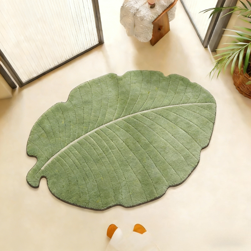 TEMU Tappeto in velluto + 900G + 9Mm Antiscivolo a Forma di Foglia per Soggiorno, Tappeto Moderno Minimalista in Peluche per Finestra a Camera da