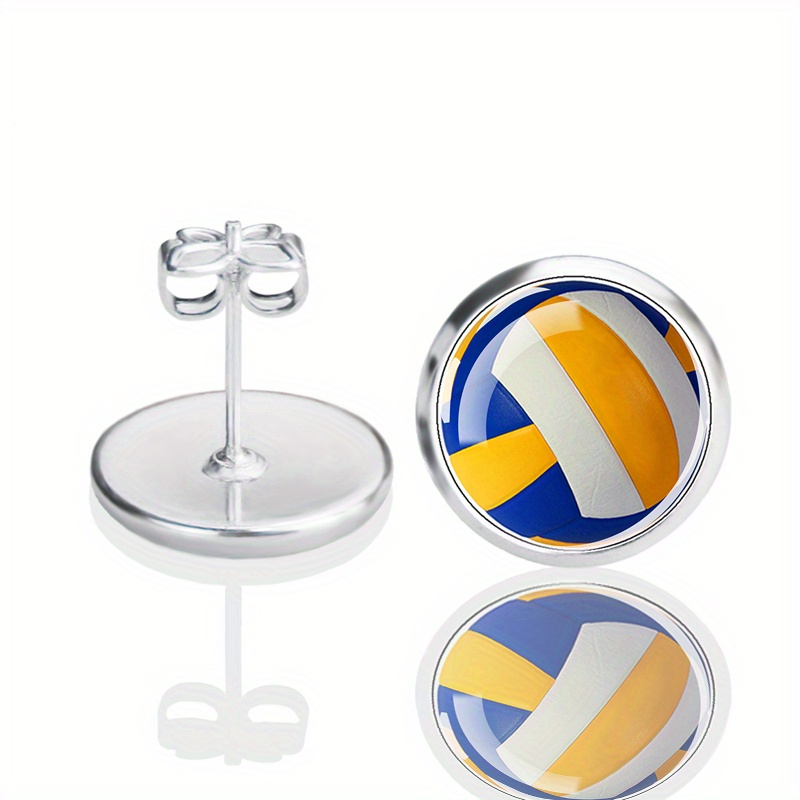 TEMU 1 Pair Women's Fashion Ball Pattern Earrings - Alloy With Glass Insets, Iron Posts, Urban Style For Basketball, Volleyball, Table Tennis - Daily