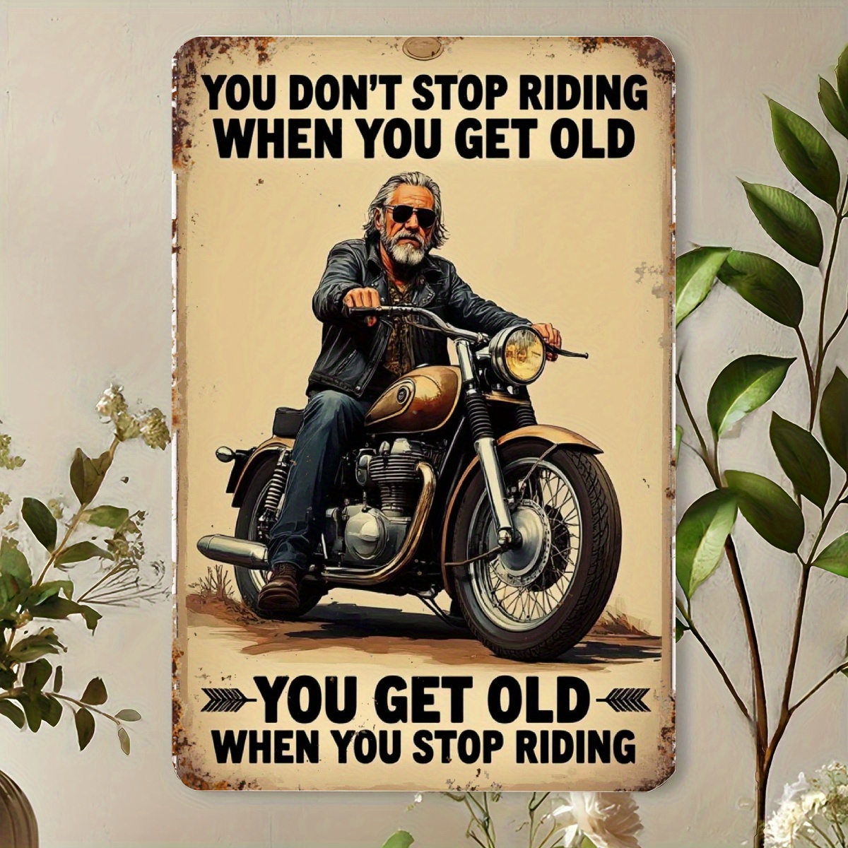 TEMU 2d Flat, Vintage Motorcycle Wooden Wall Sign "you Riding When Old" - Wood Biker Decor With Retro Motorbike Art, Suitable For Home,, Bar, Cafe -