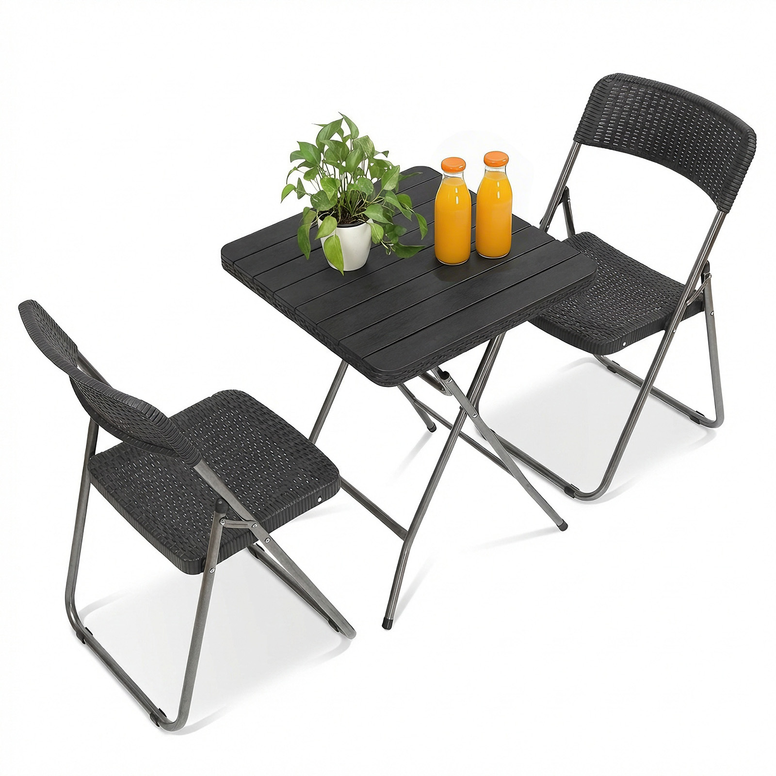 Image of Balcony Set 3pcs Foldable, Balcony Furniture Set Small Balcony 2 , Balcony Furniture Set Rattan Weatherproof, Load Capacity Folding Chair 200kg & Folding Table 50kg
