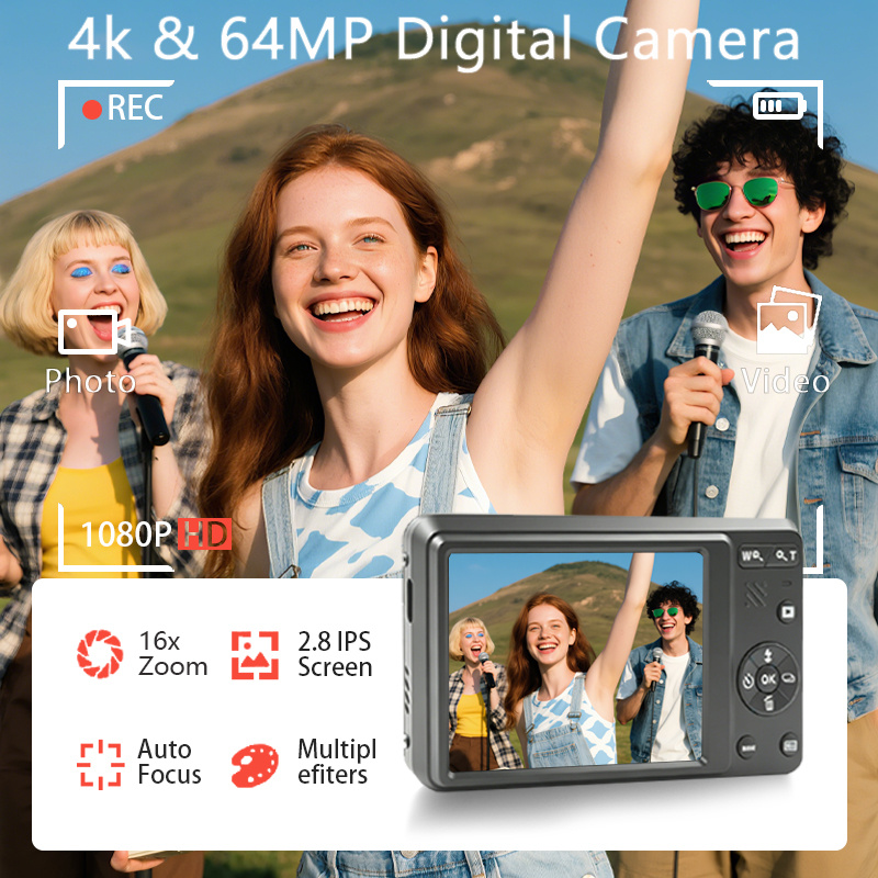 fotocamera digitale   4k - fotocamera per vlogging   -   uhd, compatta con zoom 16x, dotata di lettore di schede 16gb+ Dettagli dell'articolo 2