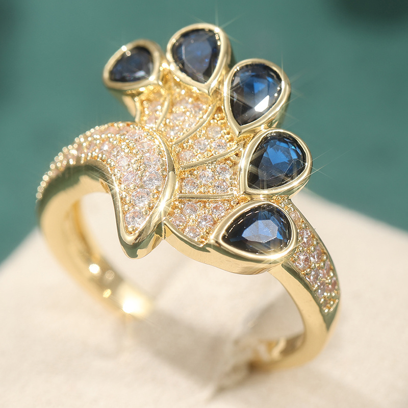 Elegant Waterdrop Synthetic Blue Zirconia Wedding Band