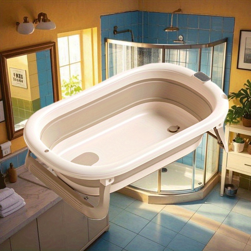 Foldable Portable Bathtub Durable Gray Square Walk-In  Tub for Home Pet Bathing Travel Storage with Built-in Handheld Shower 