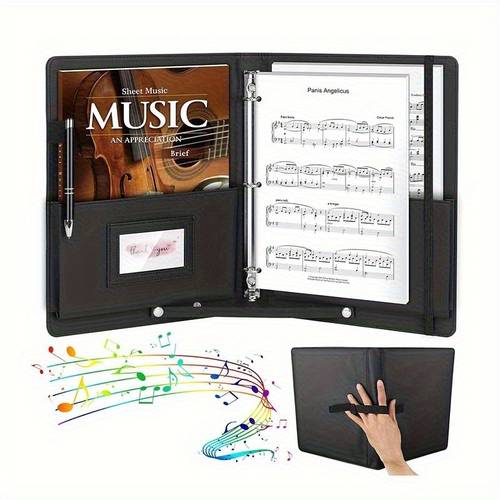 1pc premium pu leather sheet music binder a4 size black large capacity score organizer with clear transparent sleeves durable music sheet holder for piano guitar violin scores music note book performance preparation construction