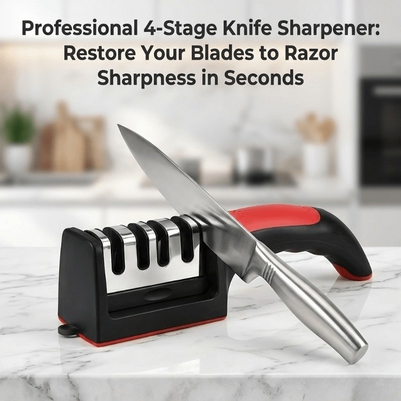imagen del artículo 1pc herramienta de   profesional de 4 secciones, piedra de afilar manual, mango  , herramienta de     calidad para cocina  , restaurante,     y  , adecuada para cuchillos de utilidad de cocina, tijeras, herramienta de     de cuchillos