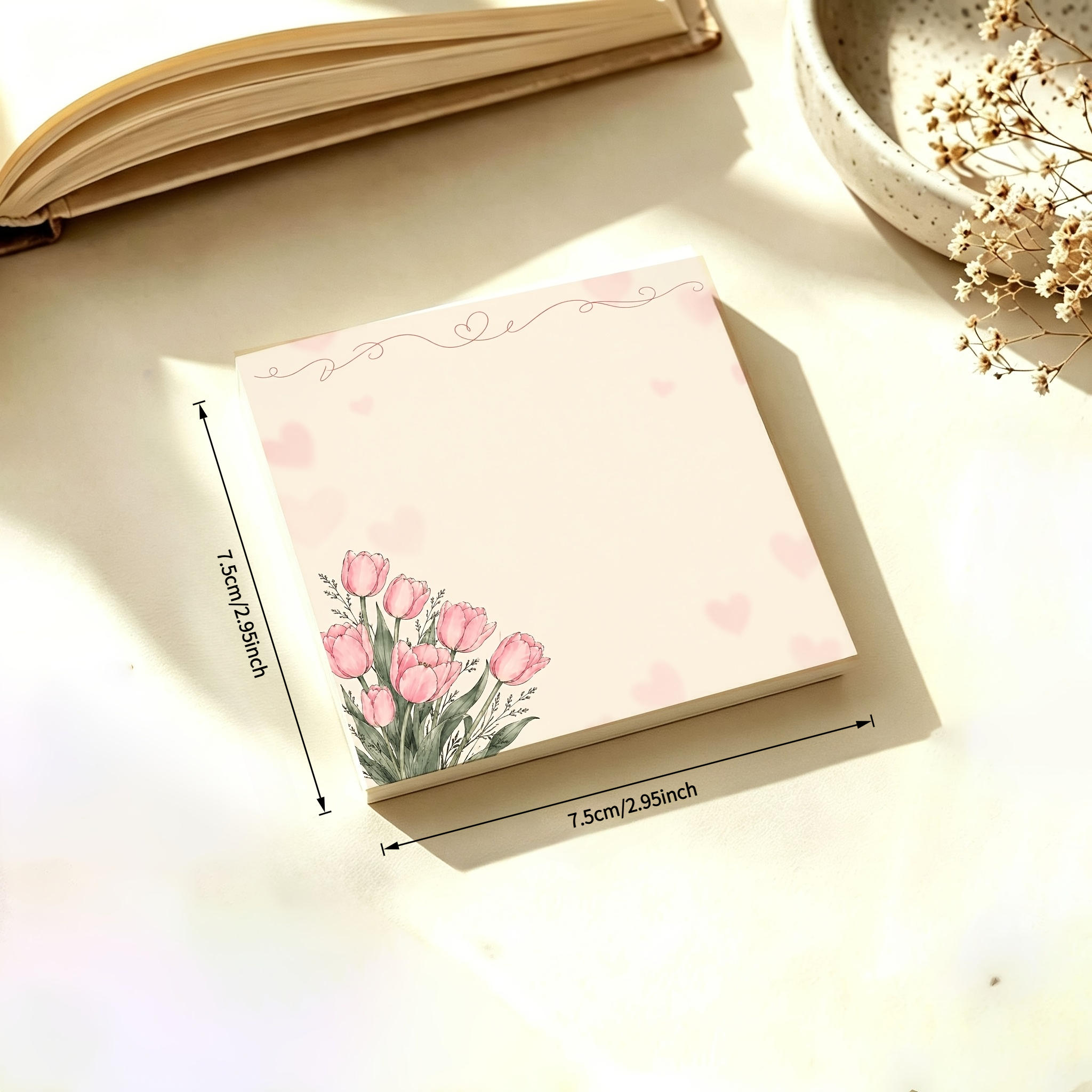 TEMU Cute Watercolor Tulip Notebook, Floral Tear-off Memo Pad, Blank Elegant , Suitable For Desk Decoration, School Supplies, And Spring Gifts